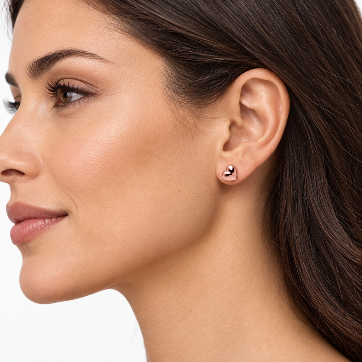 6 mm 14K Rose Gold Over Sterling Silver Heart Stud Earrings – High-Polish Petite Hearts with Push-Back Closures