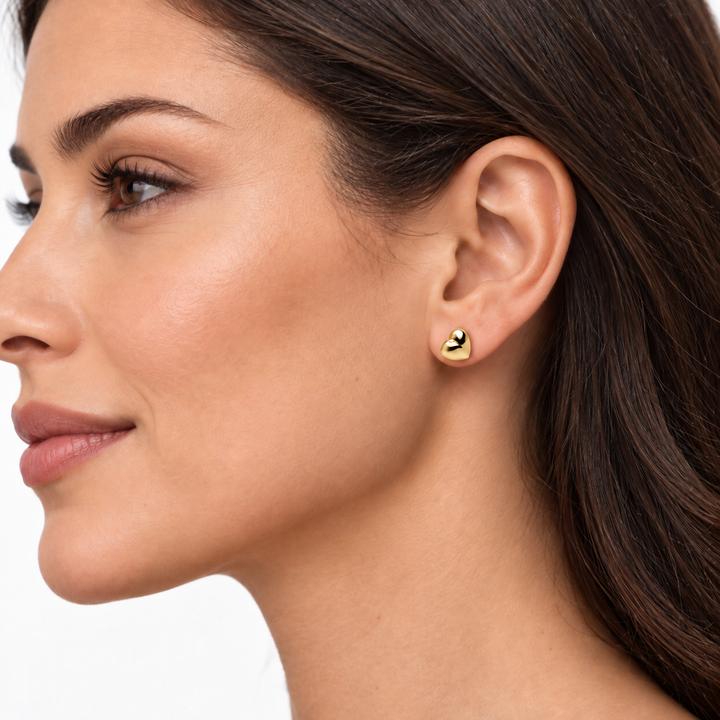 6 mm 14K Yellow Gold Over Sterling Silver Heart Stud Earrings – High-Polish Petite Hearts with Push-Back Closures