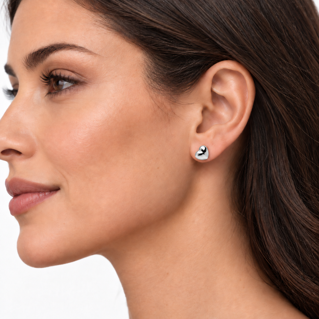 10 mm Sterling Silver Heart Stud Earrings – High-Polish Classic Heart Design with Push-Back Closures
