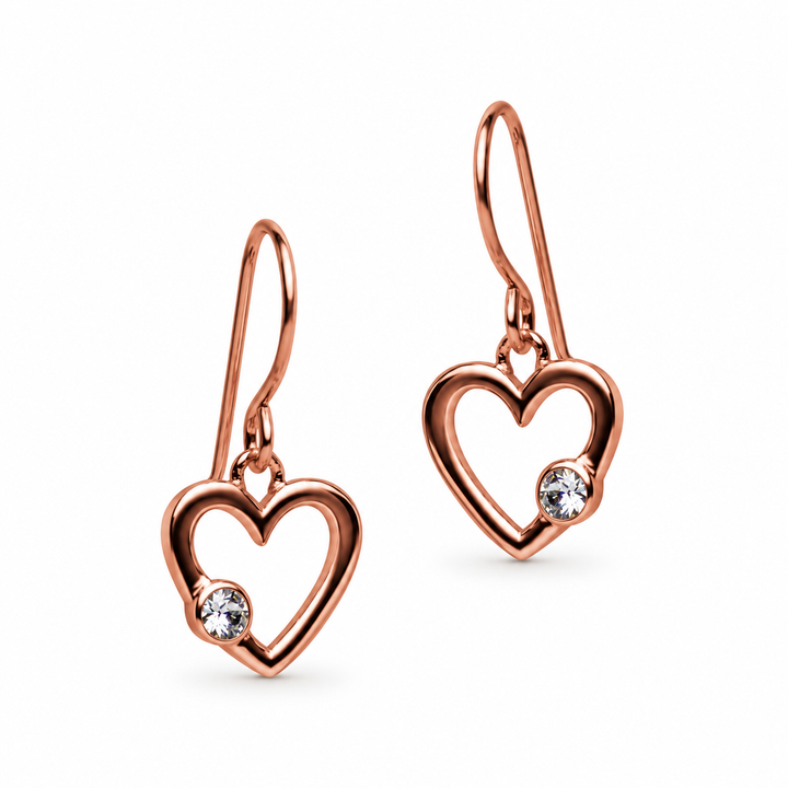 14K Rose Gold Over Sterling Silver Open Heart Dangle Earrings with Cubic Zirconia – High-Polish Fishhook Earrings, 0.77-Inch Drop