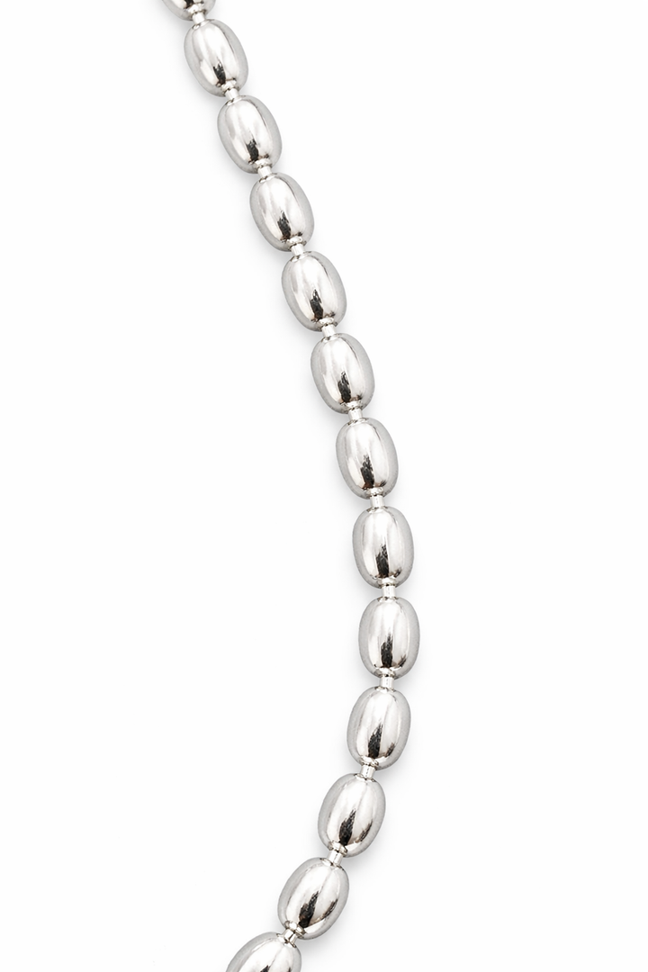 Sterling Silver Oval Bead Necklace – 925 Silver Polished Beaded Chain Necklace 16.5” Vintage Style
