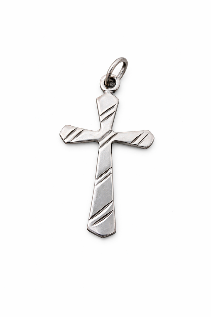 Sterling Silver Cross Pendant – 1.35" Polished Christian Cross Necklace Charm with Bail