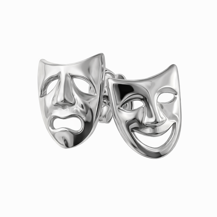 Sterling Silver Comedy Tragedy Mask Stud Earrings .925 Silver Theater Mask Earrings 0.4"