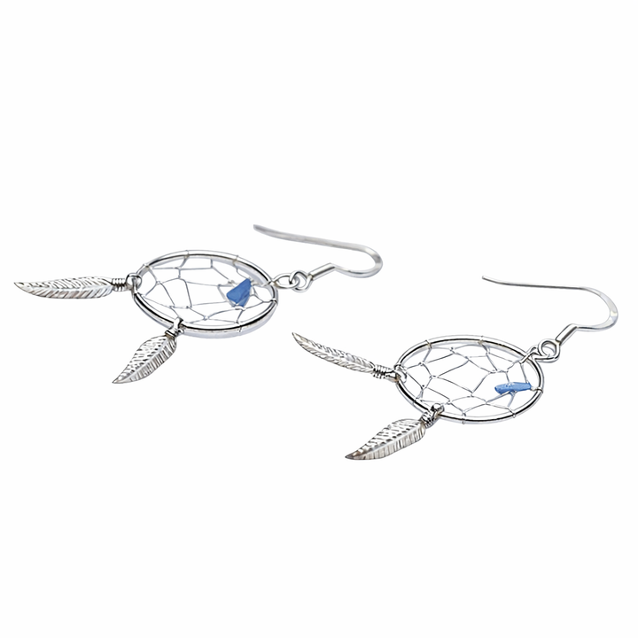 2 1/4" Sterling Silver Dreamcatcher Dangle Earrings with Turquoise – Feather Drop Earrings