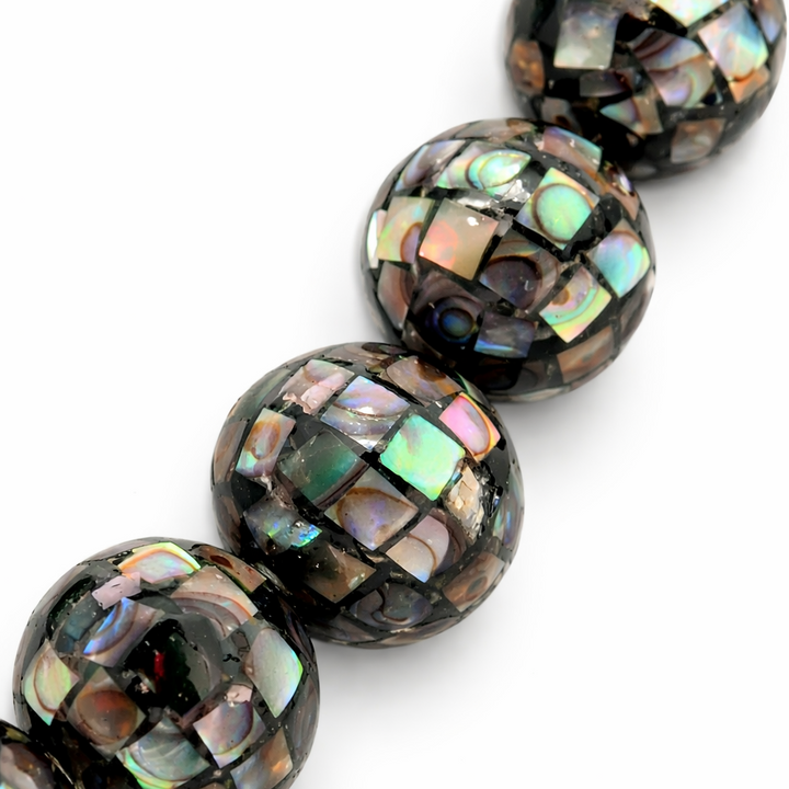Abalone Shell Mosaic Beads 12mm Round – Lot Of 33 Iridescent Abalone Shell Inlay Beads For Jewelry Making