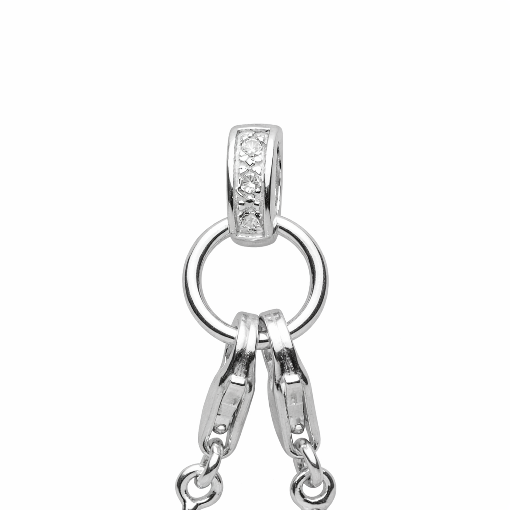 Sterling Silver CZ Enhancer Pendant Bail with Dual Lobster Clasps – 1 5/8” Drop Convertible Charm Holder