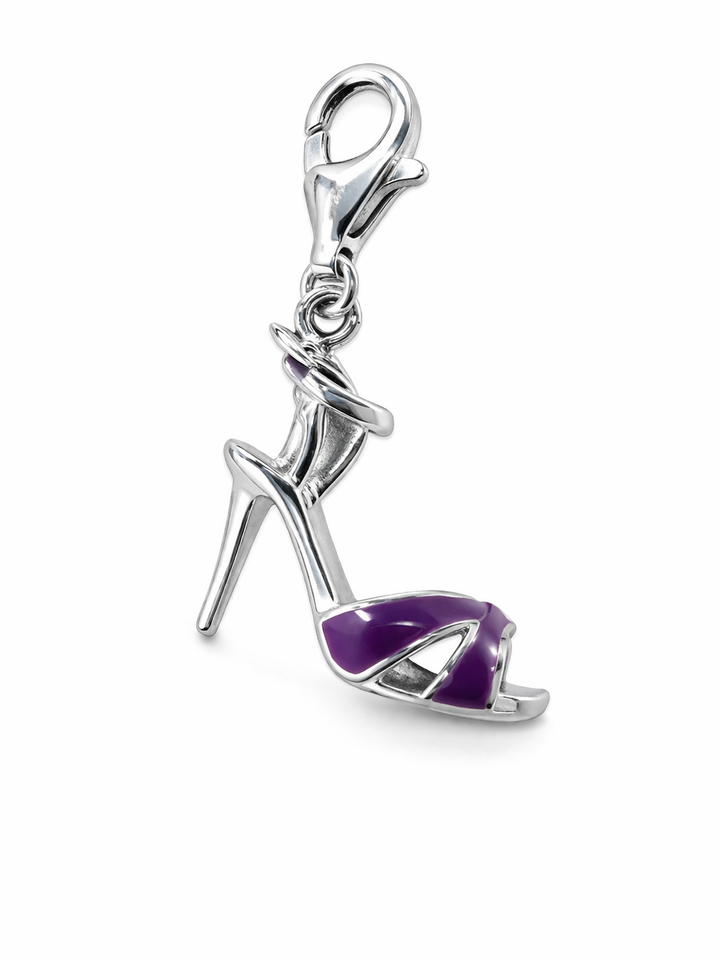 Sterling Silver Purple High Heel Charm Pendant 1.5 Inch with Bail – Purple Enamel Stiletto Shoe Charm, Fashion Jewelry, Bracelet or Necklace Pendant Gift