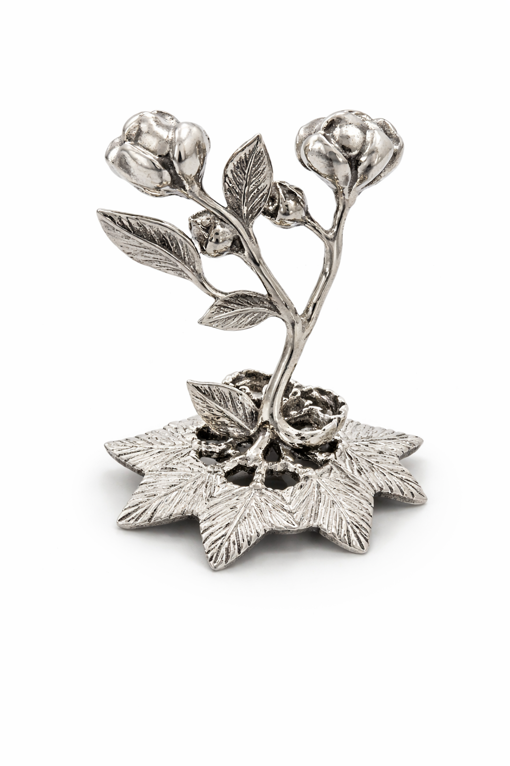 Sterling Silver Rose Place Card Holder – 1.6” Tall, 12.5g Vintage Floral Table Setting Clip, Elegant Wedding & Dinner Display