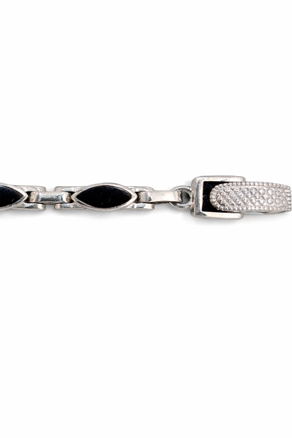 Sterling Silver and Black Onyx Marquise Link Bracelet – 7 1/4 Inch Elegant Statement Bracelet