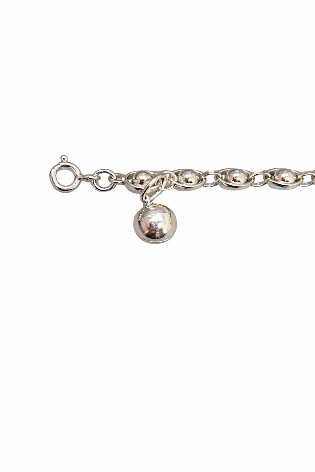 Sterling Silver Beaded Anklet with Jingle Bell Charm – 9" with 1" Extender