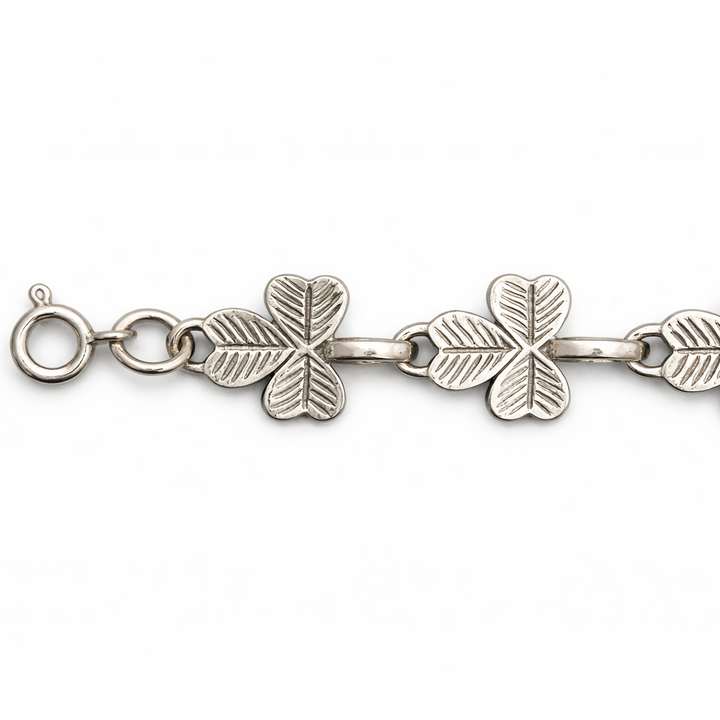 925 Sterling Silver Three-Leaf Clover Bracelet – Lucky Shamrock Bracelet – 7.75 Inch Silver Bracelet