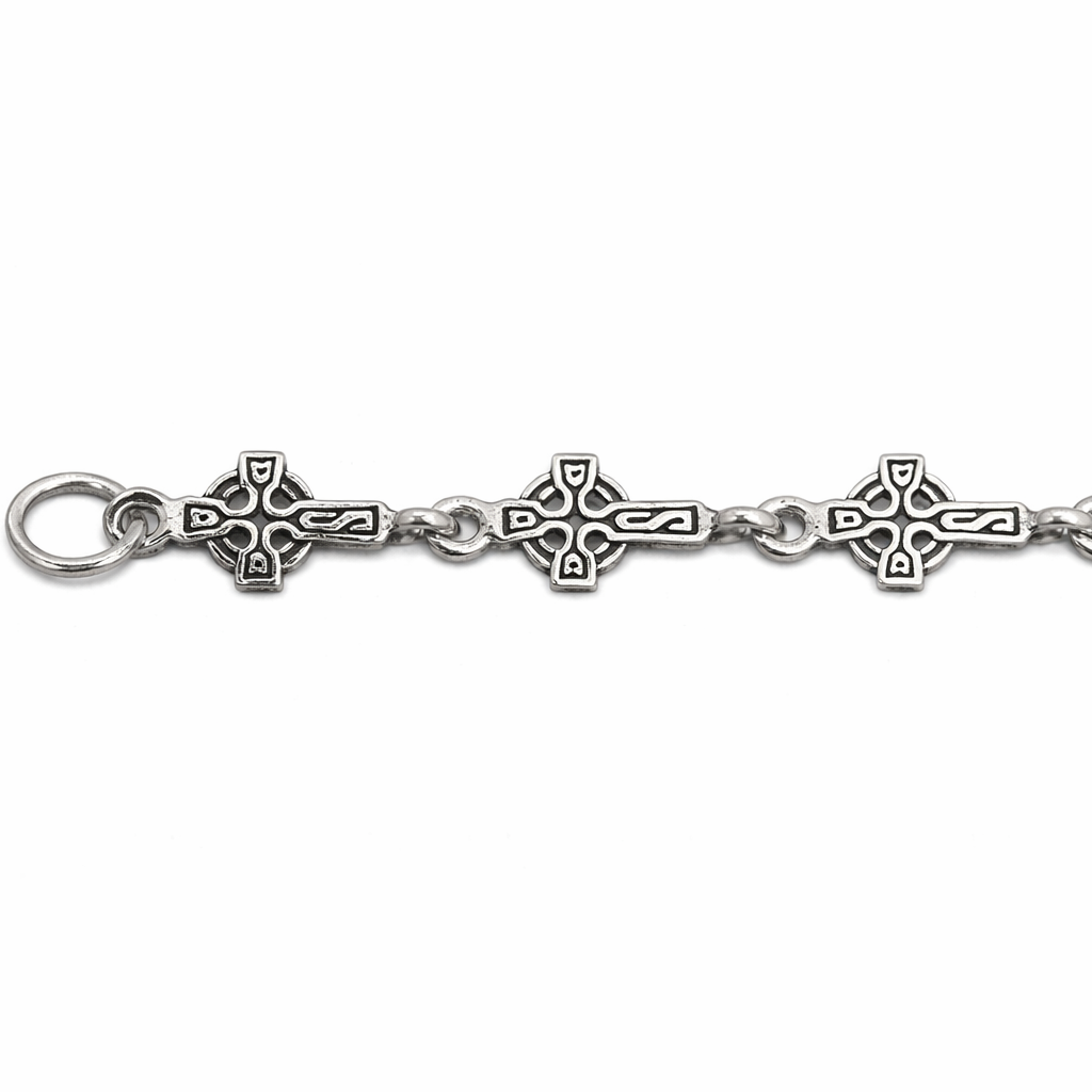 Sterling Silver Celtic Cross Link Bracelet – 7 Inch Religious Bracelet