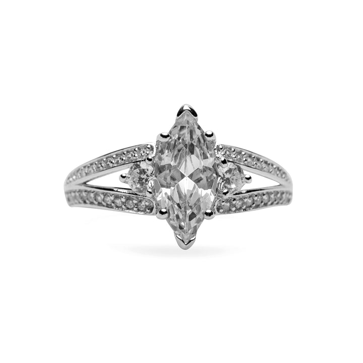 Sterling Silver Marquise Cubic Zirconia Ring – 1.62 Carat Center Stone with Split Pavé Band