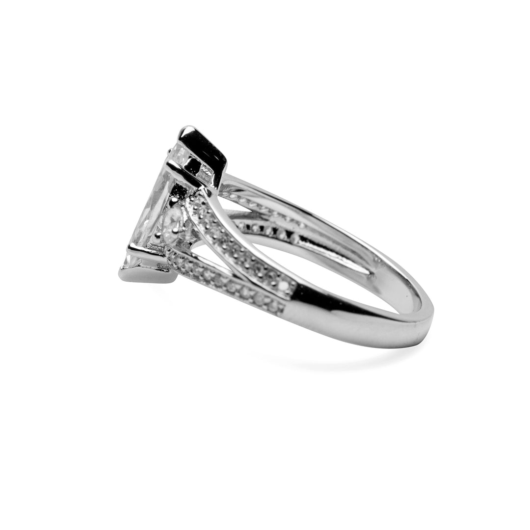 Sterling Silver Marquise Cubic Zirconia Ring – 1.62 Carat Center Stone with Split Pavé Band