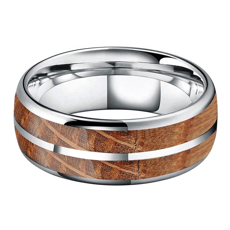 Tungsten Whisky Barrel Wood Inlay Ring