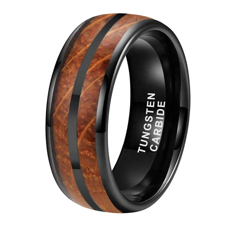Tungsten Whisky Barrel Wood Inlay Black Ring