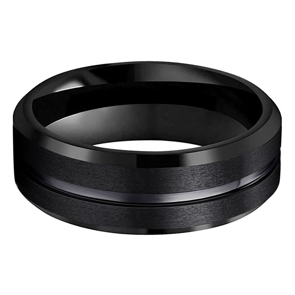 Tungsten Beveled Edges Black Ring