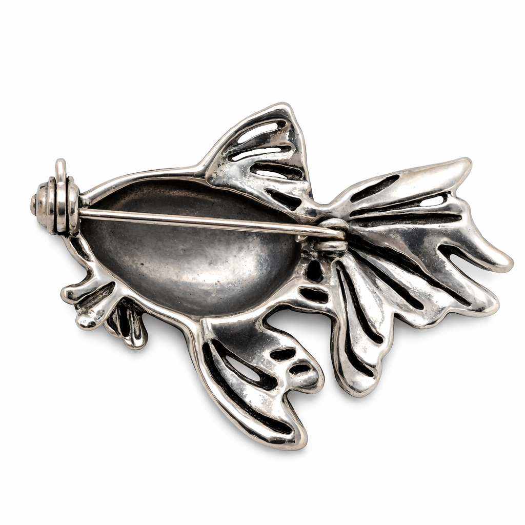 Sterling Silver Goldfish Brooch – 1.7" Vintage Style Fish Pin with Flowing Fins