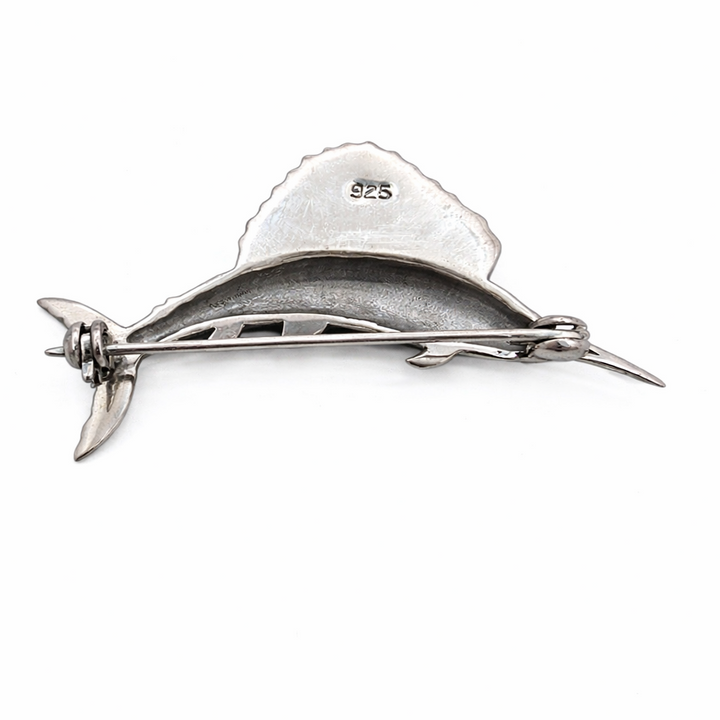 Sterling Silver Sailfish Brooch Pin – 925 Silver Swordfish Fish Brooch 1.85" Long