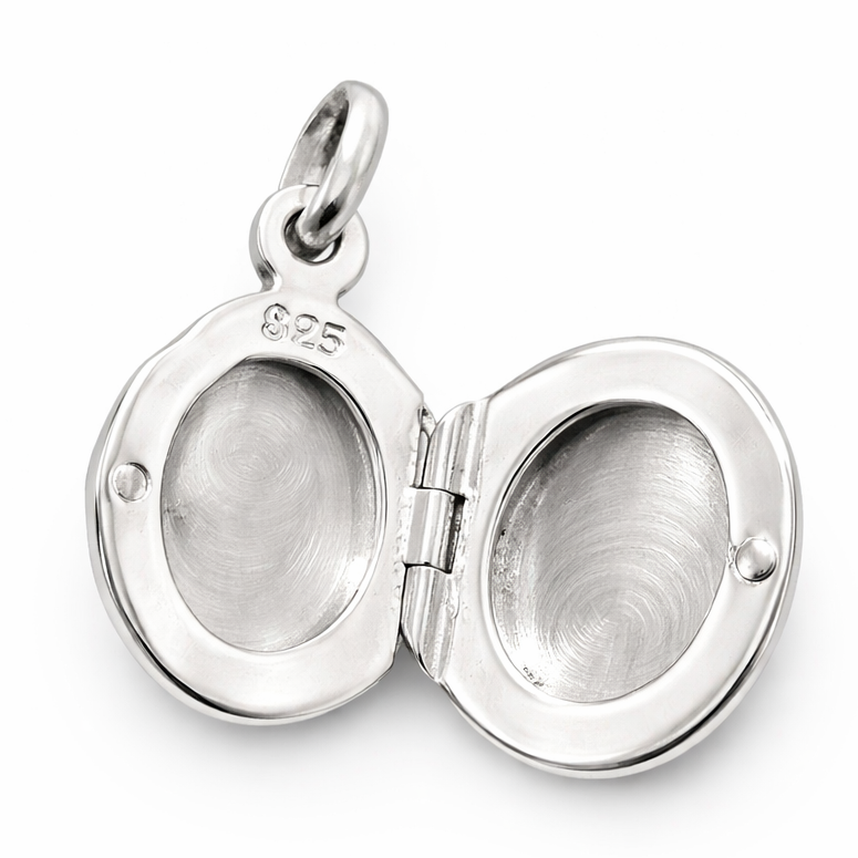 Sterling Silver Mini Locket Pendant – 0.9 Inch Oval 925 Silver Photo Locket Charm Necklace