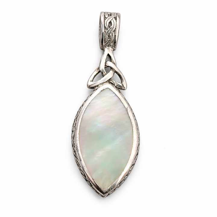 Reversible Mother of Pearl & Black Onyx Sterling Silver Pendant – 1.65” Celtic Design Necklace Charm