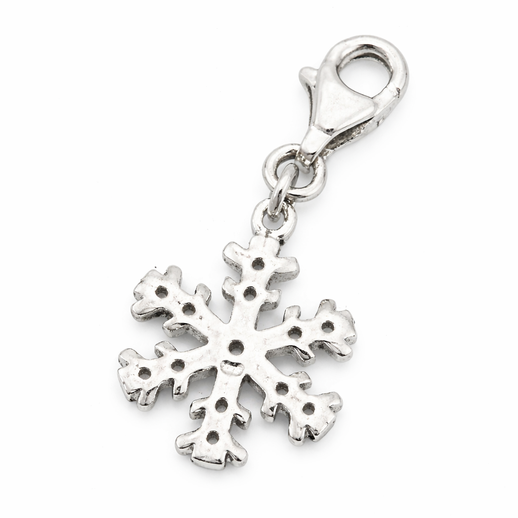 1.2 Inch Snowflake Charm with Clasp – Sterling Silver CZ Crystal Dangle Charm for Bracelets & Necklaces