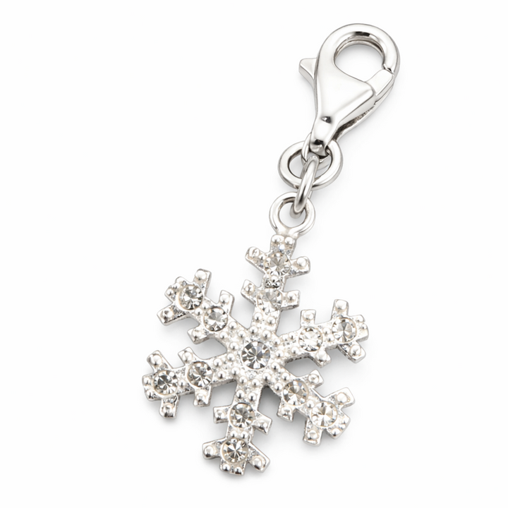 1.2 Inch Snowflake Charm with Clasp – Sterling Silver CZ Crystal Dangle Charm for Bracelets & Necklaces