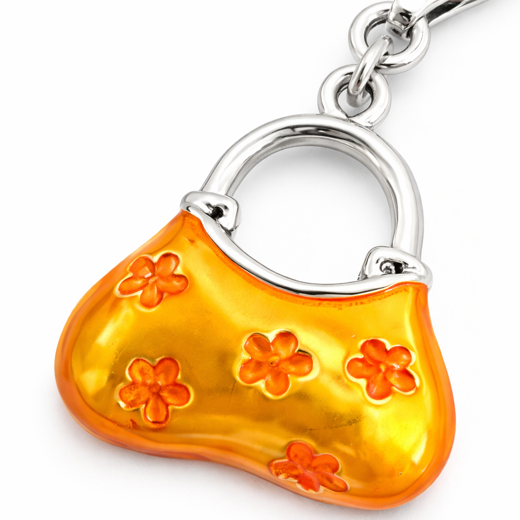 1.2 Inch Orange Handbag Charm with Clasp – Sterling Silver Enamel Floral Purse Dangle Charm for Bracelets & Necklaces