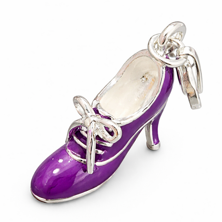 1.3 Inch Purple High Heel Charm with Clasp – Sterling Silver Enamel Stiletto Shoe Dangle Charm for Bracelets & Necklaces