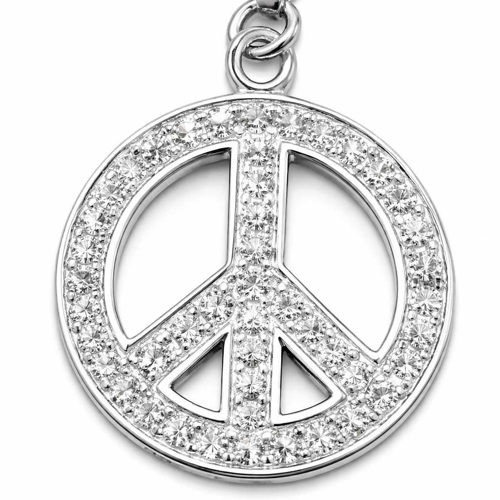 Sterling Silver Peace Sign Charm Pendant 1.2 Inch with Bail – Pave Crystal Peace Symbol Jewelry, Hippie Boho Charm, Bracelet or Necklace Pendant Gift for Her