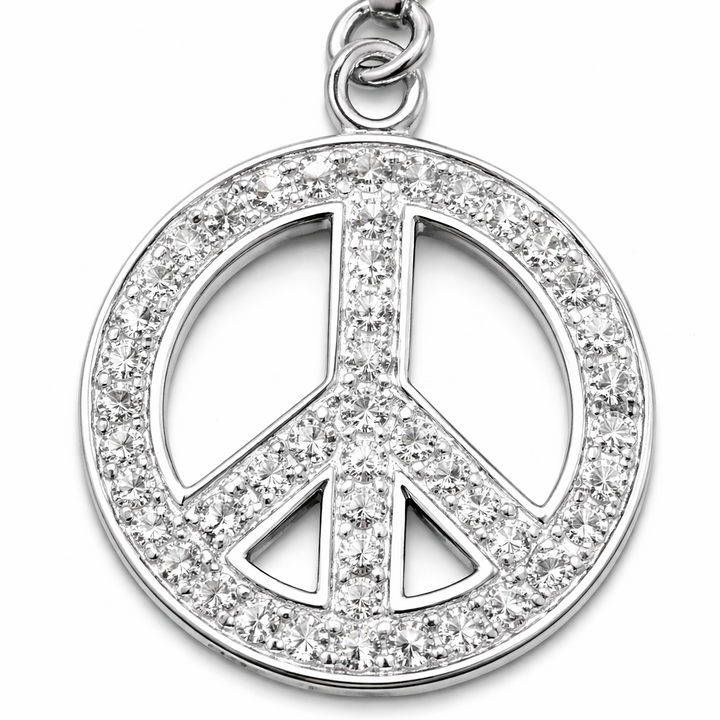 Sterling Silver Peace Sign Charm Pendant 1.2 Inch with Bail – Pave Crystal Peace Symbol Jewelry, Hippie Boho Charm, Bracelet or Necklace Pendant Gift for Her