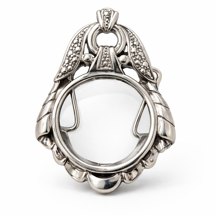 Sterling Silver Mini Picture Frame – 1.6" Tall Ornate Frame w/ Clear Insert (6.6 Grams)