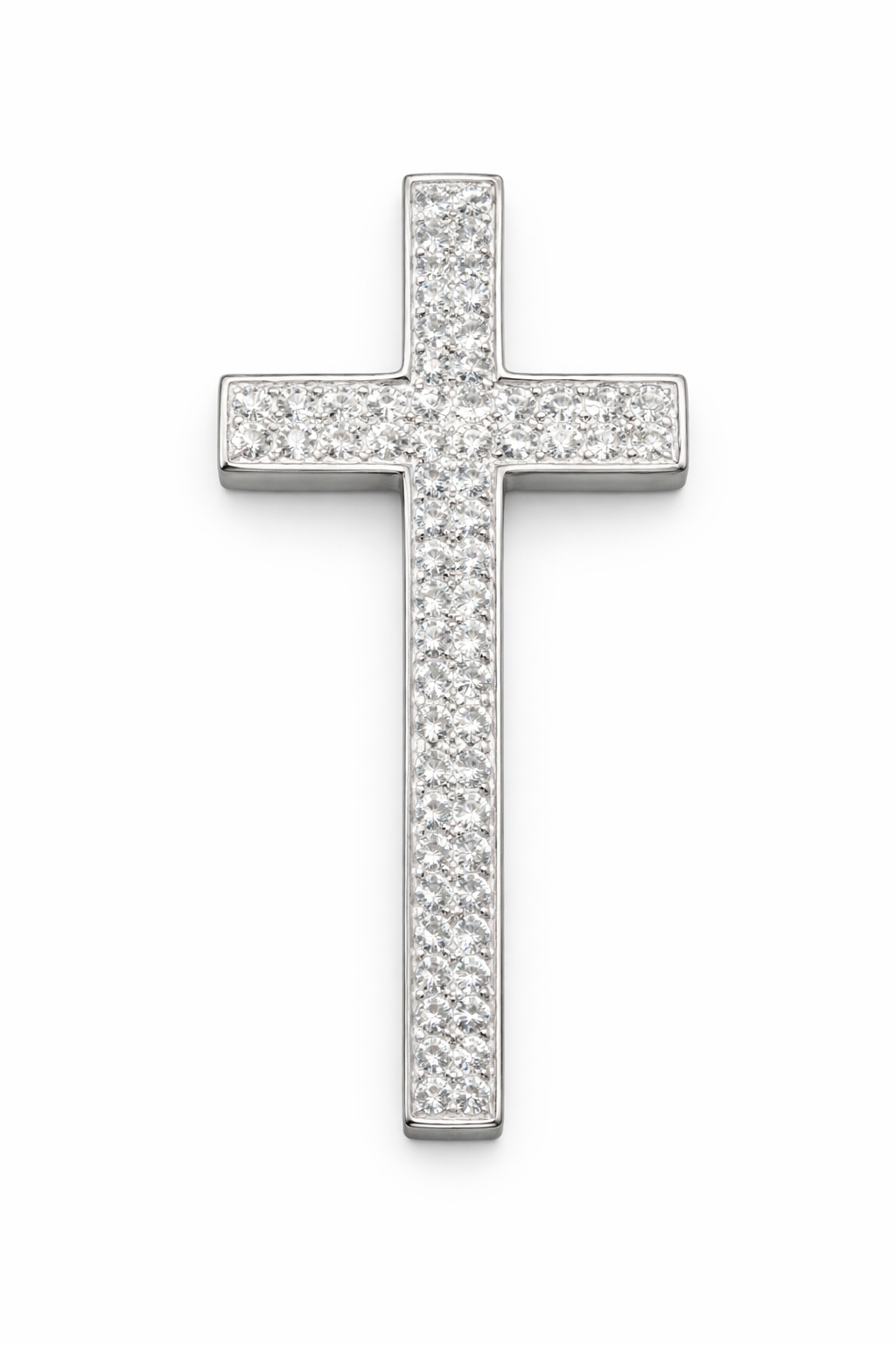 Sterling Silver Crystal Cross Pendant 2.05 Inch – Polished CZ Pave Cross Necklace Pendant, Religious Christian Jewelry, Large Statement Cross Gift for Men or Women