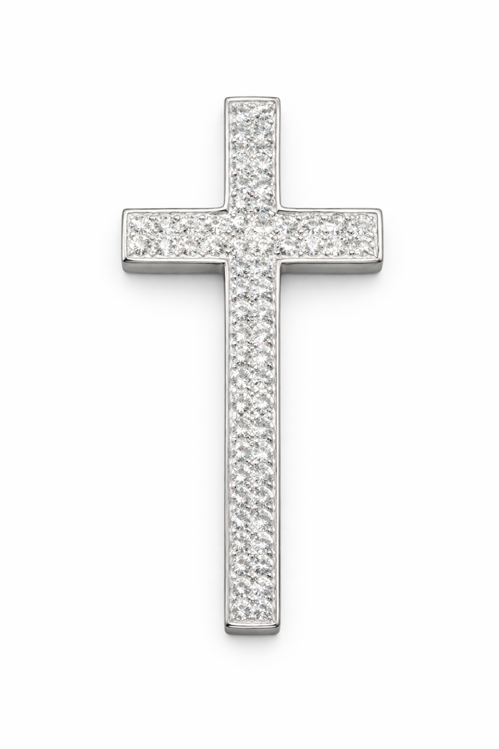 Sterling Silver Crystal Cross Pendant 2.05 Inch – Polished CZ Pave Cross Necklace Pendant, Religious Christian Jewelry, Large Statement Cross Gift for Men or Women