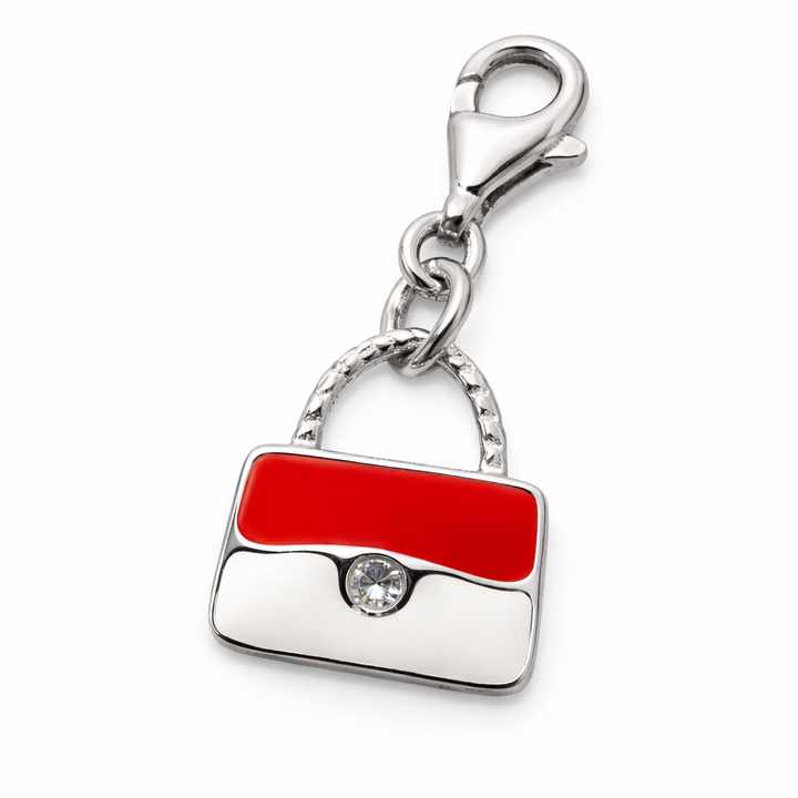 Sterling Silver Handbag Charm – Red Enamel Purse Pendant 1" Drop w/ Clasp