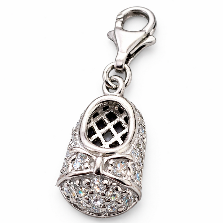 Sterling Silver Shoe Charm w/ CZ – 1.25" Drop Pendant with Clasp