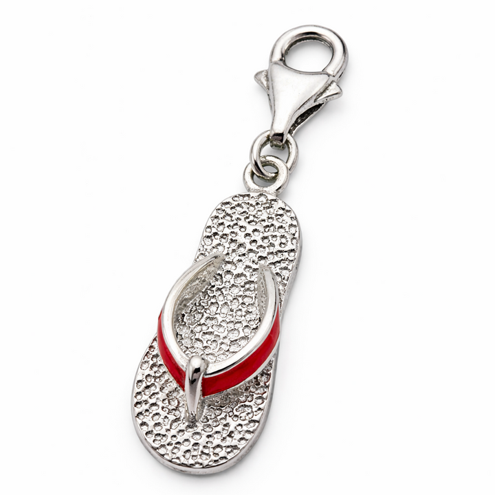 Sterling Silver Flip Flop Charm – 1.5" Drop w/ Clasp, Red Enamel Sandal