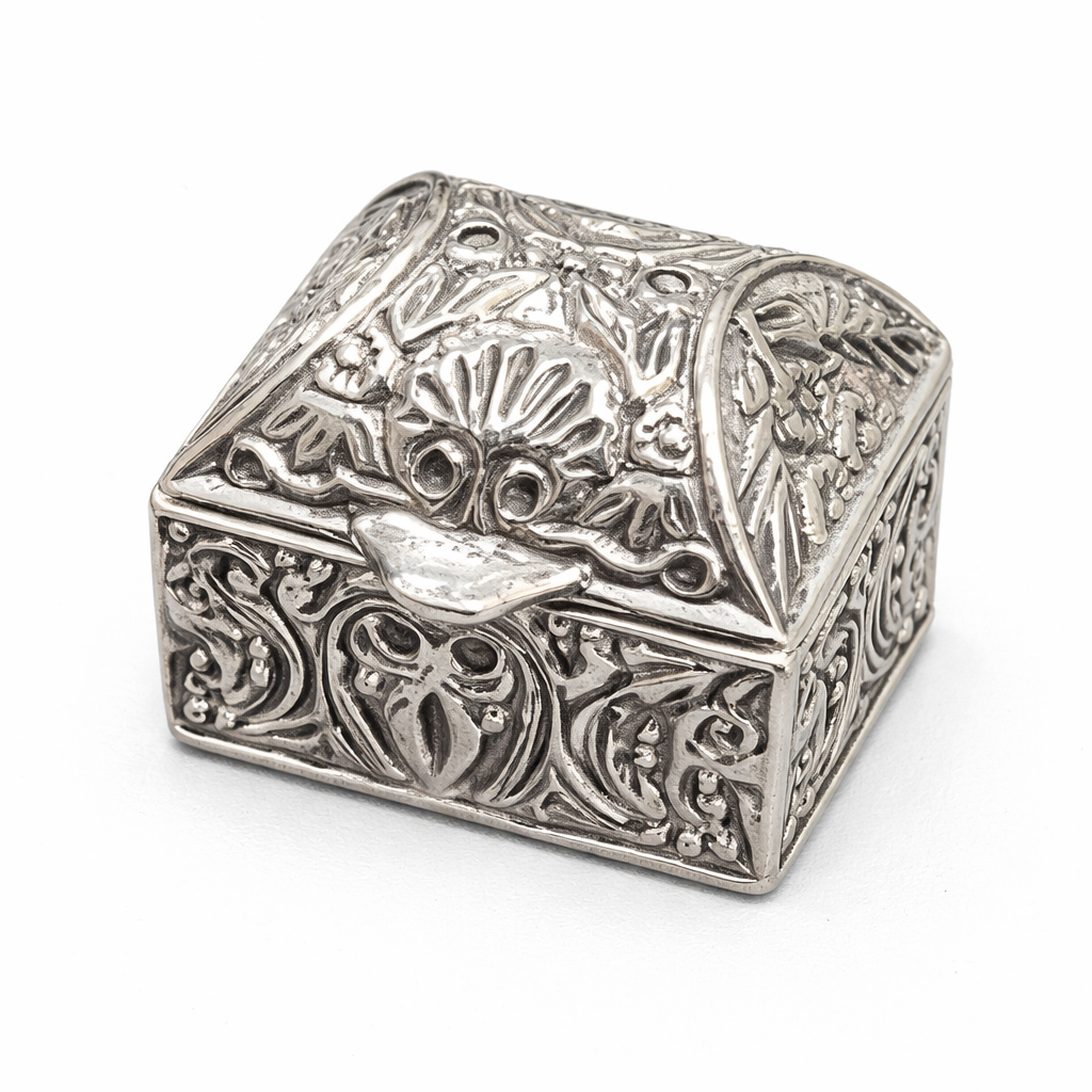 Sterling Silver Ornate Trinket Box – 25.2g, 1” Wide Decorative Keepsake Box