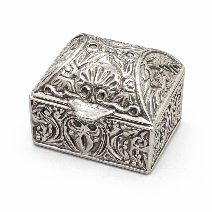 Sterling Silver Ornate Trinket Box – 25.2g, 1” Wide Decorative Keepsake Box