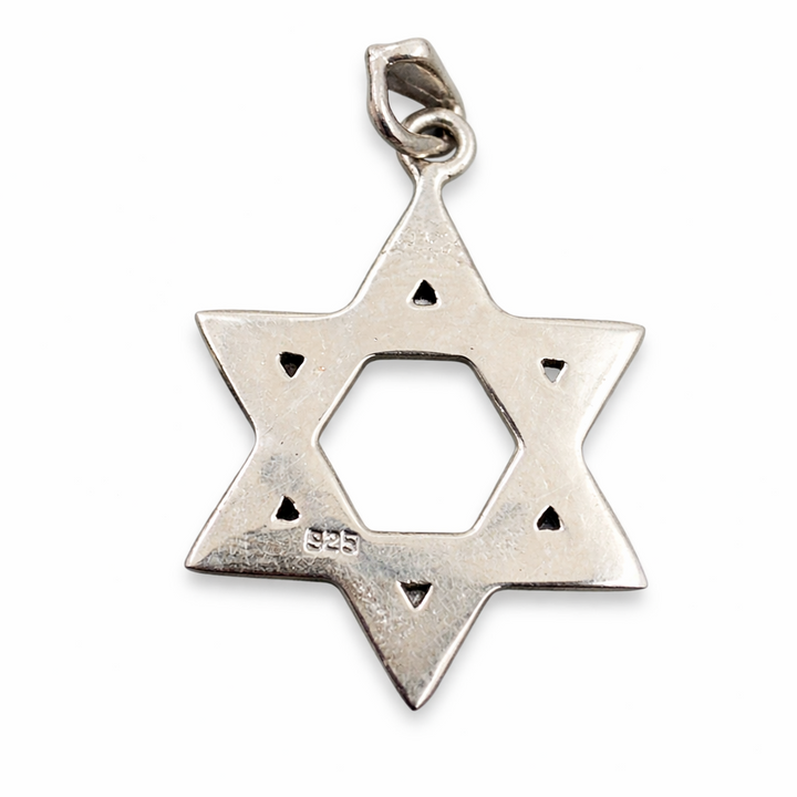 Sterling Silver Marcasite Star of David Pendant – 1.25" Jewish Magen David Necklace Charm .925