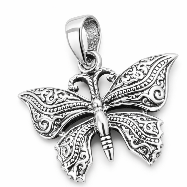 Sterling Silver Filigree Butterfly Pendant – 1.1" Tall with Bail