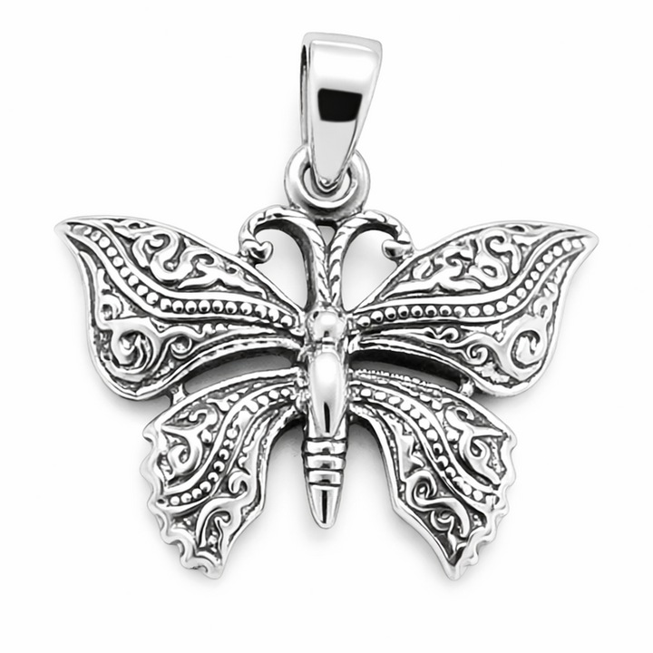 Sterling Silver Filigree Butterfly Pendant – 1.1" Tall with Bail