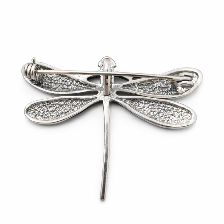 Sterling Silver Dragonfly Brooch with Marcasite Accents – Vintage Style Dragonfly Pin (1 1/4")