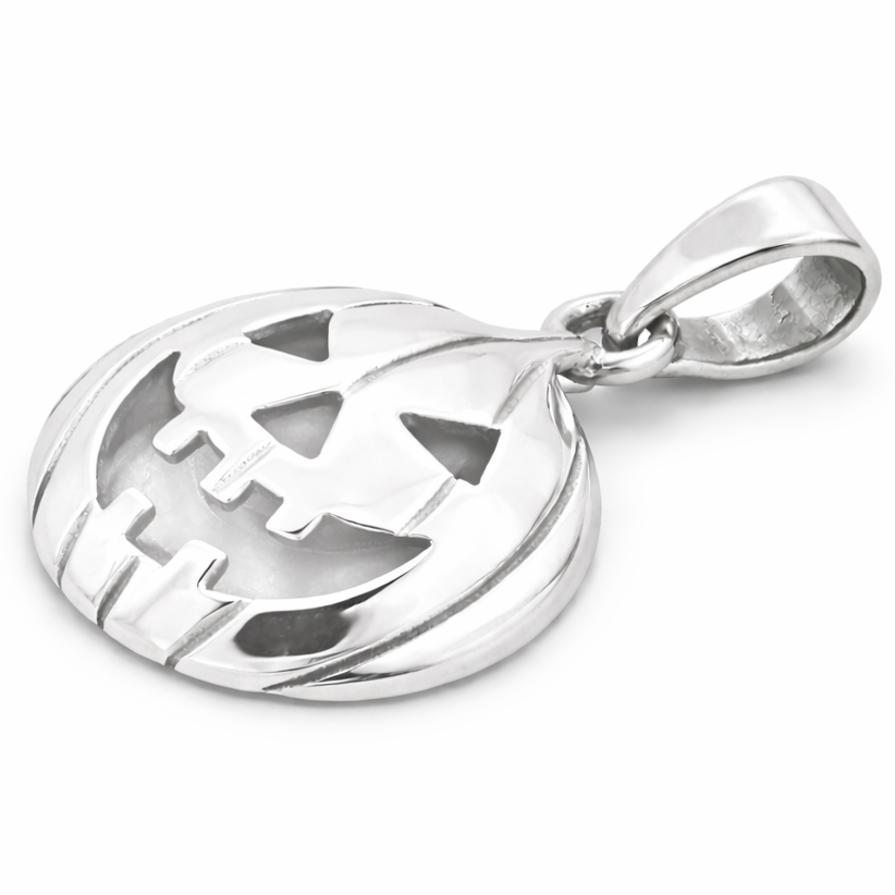 Sterling Silver Jack-O-Lantern Pumpkin Pendant – 1.1" Halloween Pumpkin Charm