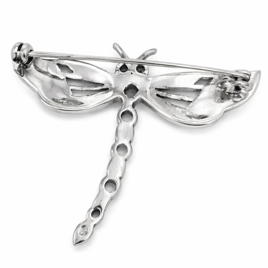 Vintage Sterling Silver Dragonfly Brooch – Marcasite and Multicolor Gemstone Pin – 2 Inch Dragonfly Jewelry