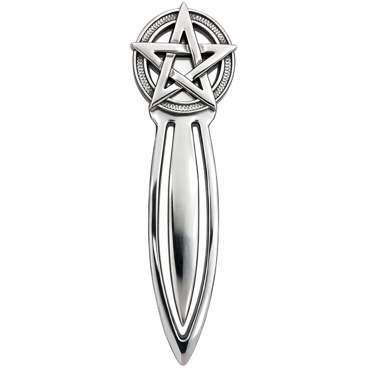 Sterling Silver Pentagram Sword Bookmark – Gothic Wiccan Star Book Marker – 3.1 Inch Metal Pagan Bookmark