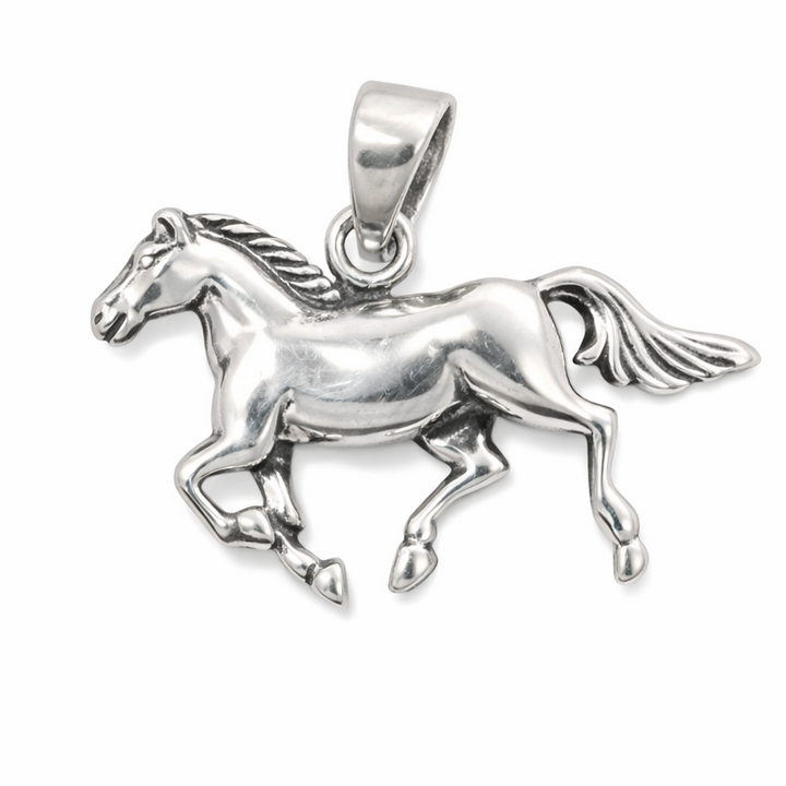 Sterling Silver Rearing Horse Pendant – 1.1 Inch Equestrian Horse Charm Necklace Pendant