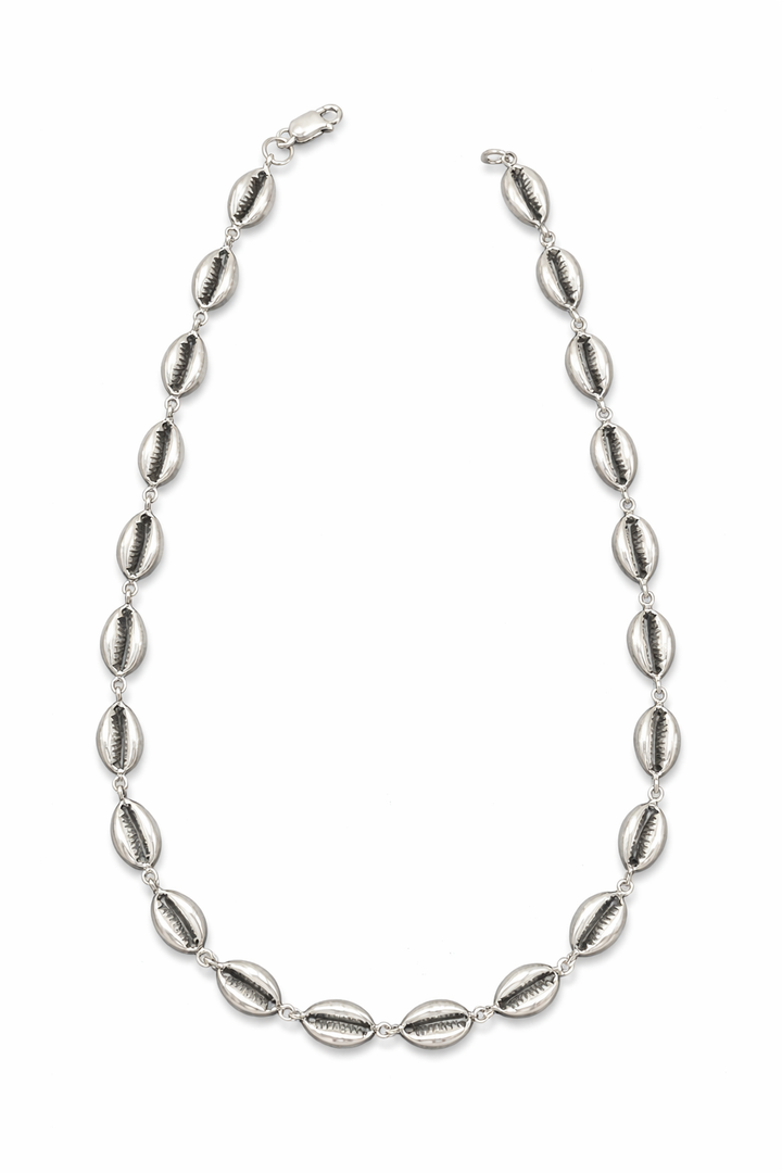 Sterling Silver Cowrie Shell Necklace – 17.5 Inch Southwestern Style Shell Link Necklace