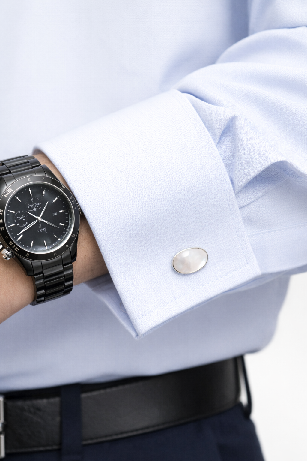 Sterling Silver Oval Mother of Pearl Cufflinks – 0.70 Inch