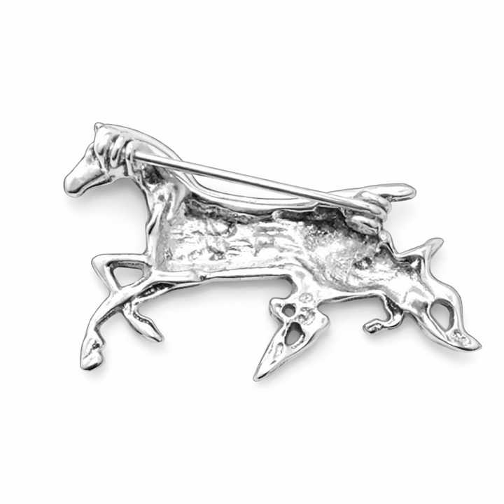 Sterling Silver Running Horse Brooch – Mare and Foal Pin – 1 5/8 Inch Horse Jewelry